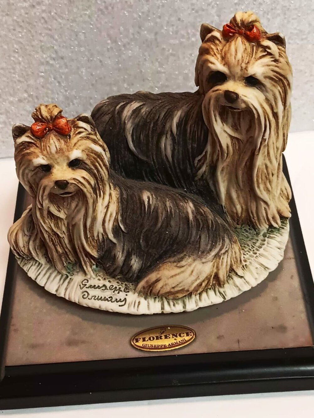 Giovanni Armani porcelain "Yorkies" figurine, loose, 1997 stamped and signed.